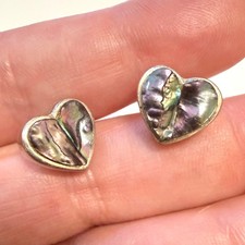Lovely Vintage Sterling Silver Heart Earrings Abalone Shell Peyote Bird PB picture