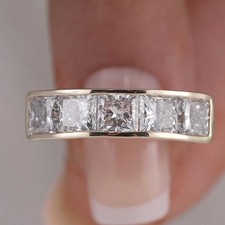 2CTW Princess Cut Moissanite Half Eternity Band For Women 14k Yellow Gold Plated picture