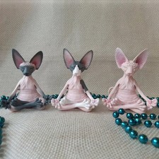 Cat Buddha Figurine Meditation Yoga Happy Whimsical Sphinx Art Decor Sculpture picture