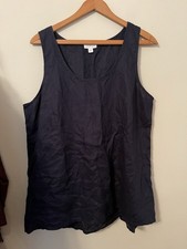 J.Jill Tank Top Navy Blue Love Linen Eyelet Scoop Neck Sleeveless Large L picture
