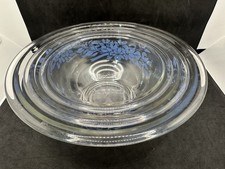 Vintage PYREX Blue Ribbon Floral Nesting Bowls 322 323 325 Set of 3 picture