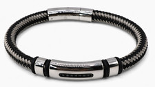 Macy’s Men's Black & Silver Braided Bracelet Stainless Steel Black Stones picture