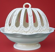 Antique Wedgwood Etruria England Queen’s Ware Creamware 2-pc Footed Orange Bowl picture