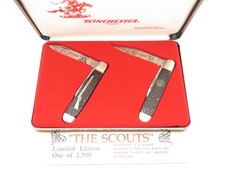Vtg 1988 Winchester UMC The Scouts Wild Buffalo Bill Folding Trapper Knife Set picture