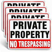 4 Pack Large No Trespassing Signs Private Property, 10x7 Inch Rust Free Aluminum picture