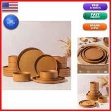 LERATIO Ceramic Dinnerware Set for 4 Stoneware Plates Bowls Caramel - Chip picture