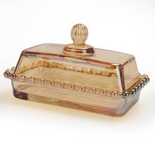 Vintage Farmhouse Glass Butter Dish with Lid  Antique Style Covered Butter Co... picture