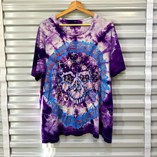 Vintage 1990s Mikio Grateful Dead Purple Dyed Galaxy Skull  Tee W/ Cut Neck L picture