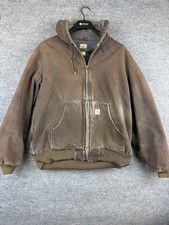 Vintage 90's Carhartt Jacket Men's Brown Hooded Faded Made In USA picture