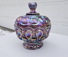 Moon And Star Glass Amethyst Carnival Purple Medium Compote Candy Dish picture