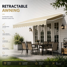 Heavy Duty BEIGE Retractable Patio Awning Weather Resistant Outdoor Shade Canopy picture