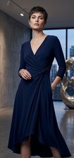 NWT Perceptions New York Navy Blue Faux-Wrap Midi Dress Size SMALL picture