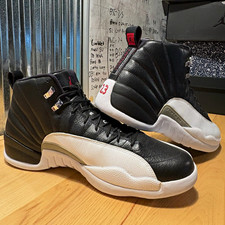 Jordan Air Jordan 12 Men’s Leather High Top Basketball Sneakers Black/White/Red picture