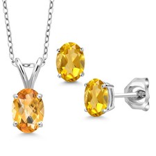 1.63 Ct   Yellow Citrine 925 Sterling Silver Pendant with Chain Earrings Set picture