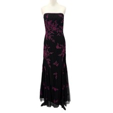 Y2K Cache Vintage Dress Sz M Beaded Asymmetric Black Sheer Pink Floral Fairy picture