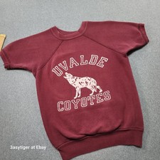 VTG Velva Sheen 80s UVALDE COYOTES Maroon Crewneck Sweatshirt Short Sleeve Men S picture