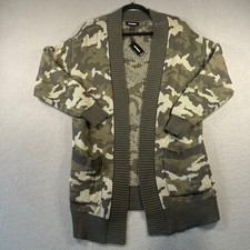 Express Womens Camo Open Front Cardigan Sweater Olive Green Pockets Small NEW picture