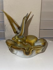 Vintage Murano-style Amber and Brown Handblown Glass Swan Ashtray Art Glass picture