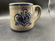 Vintage BBP 1994 Blue Salt Glaze Stoneware Mug Heart Cobal Blue Crock Cup picture