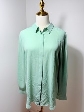 Ann Taylor Factory Petite Light Green Long Sleeve Blouse Size LP 100% Polyester picture