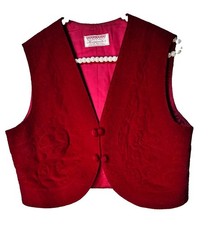 VTG  Hong Kong Red Brocade Vest Marguerite’s Embroidered Floral Satin Lined M picture
