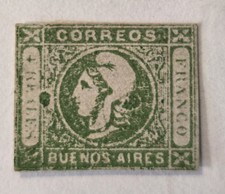 Argentina (Liberty Head) Scott #9 GJ #16 ($400) - 4 r green - MH - VF - 1859 picture