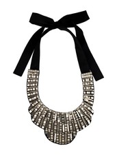 Oscar de la Renta Chrome Crystal Statement Bib Collar Necklace Grosgrain Runway picture