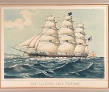 Antique Currier & Ives Lithograph Print Cosmos American Clipper Ship 19th C. picture