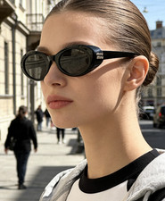 Miu Miu MU B09S 16K08Z Oval Sunglasses in Black /Gray Lens 100% UV picture