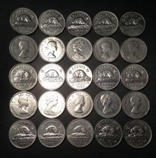 Old Canadian Nickel Lot - 25 Coins - 1955-1981 - PURE NICKEL -  picture
