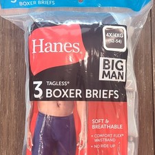 Men's Hanes Big Man 3 Pack Tagless Soft Cotton Boxer Briefs 4X/4XG (52-54) picture