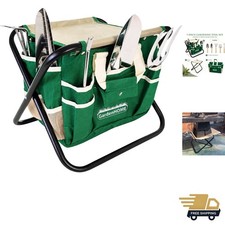 Elegant 7-Piece Stainless Steel Garden Tool Set with Folding Stool & Tote picture