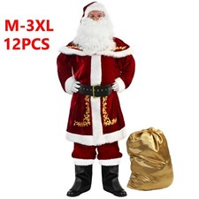 Men's Santa Costume Set Christmas 12pcs Deluxe Velvet Adult Santa Claus Suit picture