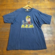 R.E.M. Graphic T-Shirt Navy Blue Front & Back Print Fruit of the Loom Tag XL picture