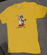 Vintage 80s Cowboy Cat Graphic T Shirt Yellow Stedman Super High Crew Single S picture