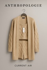 Anthropologie Current Air 3-Piece Cable Knit Lounge Set Tank Shorts Cardigan Bei picture