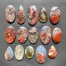 Garden Landscape -Red & Green Moss agate flat back cabochon Natural Gemstones picture