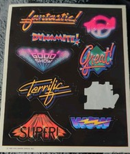 Vintage 1988 Hallmark Words & Phrases Stickers Sheet Multicolor Neon Fantastic picture