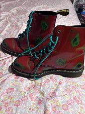 Dr. Martens Leather Lace-Up Combat Ankle Boots Red/Green US 10 EU 43 picture