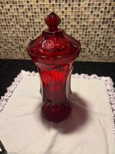 Ruby Red Vtg Fostoria Coin Glass 14”H Covered Heavy Glass Candy Dish/urn/vase picture