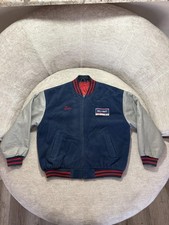 Vintage Wal-Mart Jacket Mens Large Blue Wool Leather Varsity Employee Back Patch picture
