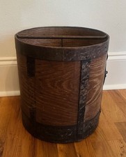 Antique 19th c Rustic French Wood & Iron Grain Double Decalitre Bucket Carrier picture