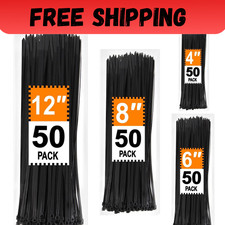 Zip Ties Assorted Sizes 4+6+8+12 Inch, 200 Pack, Black Cable Ties, UV Resistant picture