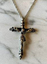 Vintage Handmade Silver Spanish Colonial Baroque Crucifix Pendant and Chain picture
