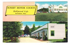 c. 1940s-50s Sunset Motor Courts Hollywood Cafe Bernardston MA Linen Postcard picture