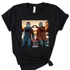 Vintage Michael Myers Horror Halloween Heart Hands Unisex Graphic T-shirt picture