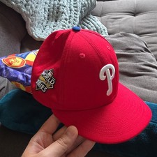 New Era Philadelphia Phillies 59FIFTY Red Fitted Cap 7 3/8 World Series Patch picture