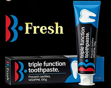 B-Fresh Triple Function Fluoride Toothpaste Mint Prevent Cavities 1450 PPM 100g picture