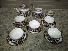 Vintage Labor Deruta Italy Porcelain Tea Set Hand Painted Black Gold 13 Pc picture
