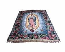 Vintage Our Lady of Guadalupe 52”x57” Woven Throw Blanket Mohawk Religious USA picture